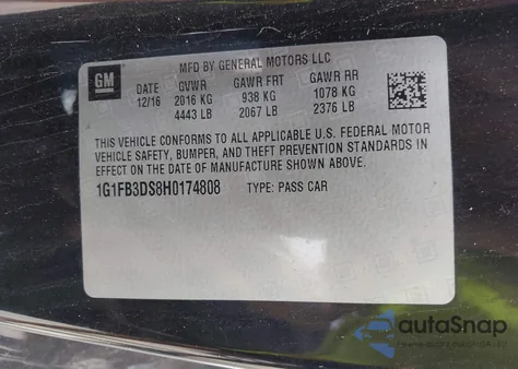 2017 Chevrolet Camaro 1Lt from USA, damaged, VIN 1G1FB3DS8H0174808